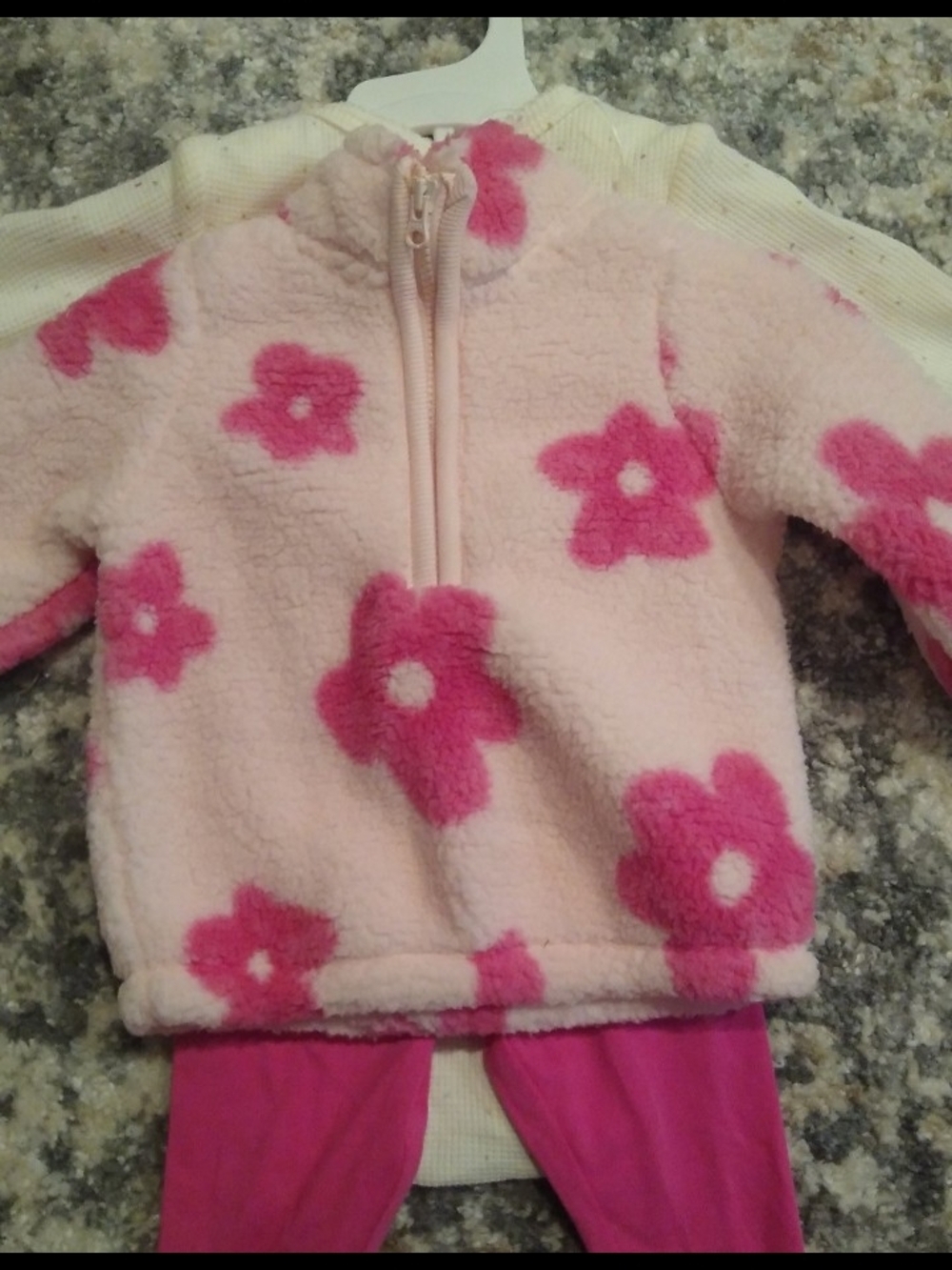 New Carter's Baby Pink Fuzzy Floral Half-Zip Pullover Set Size 3M